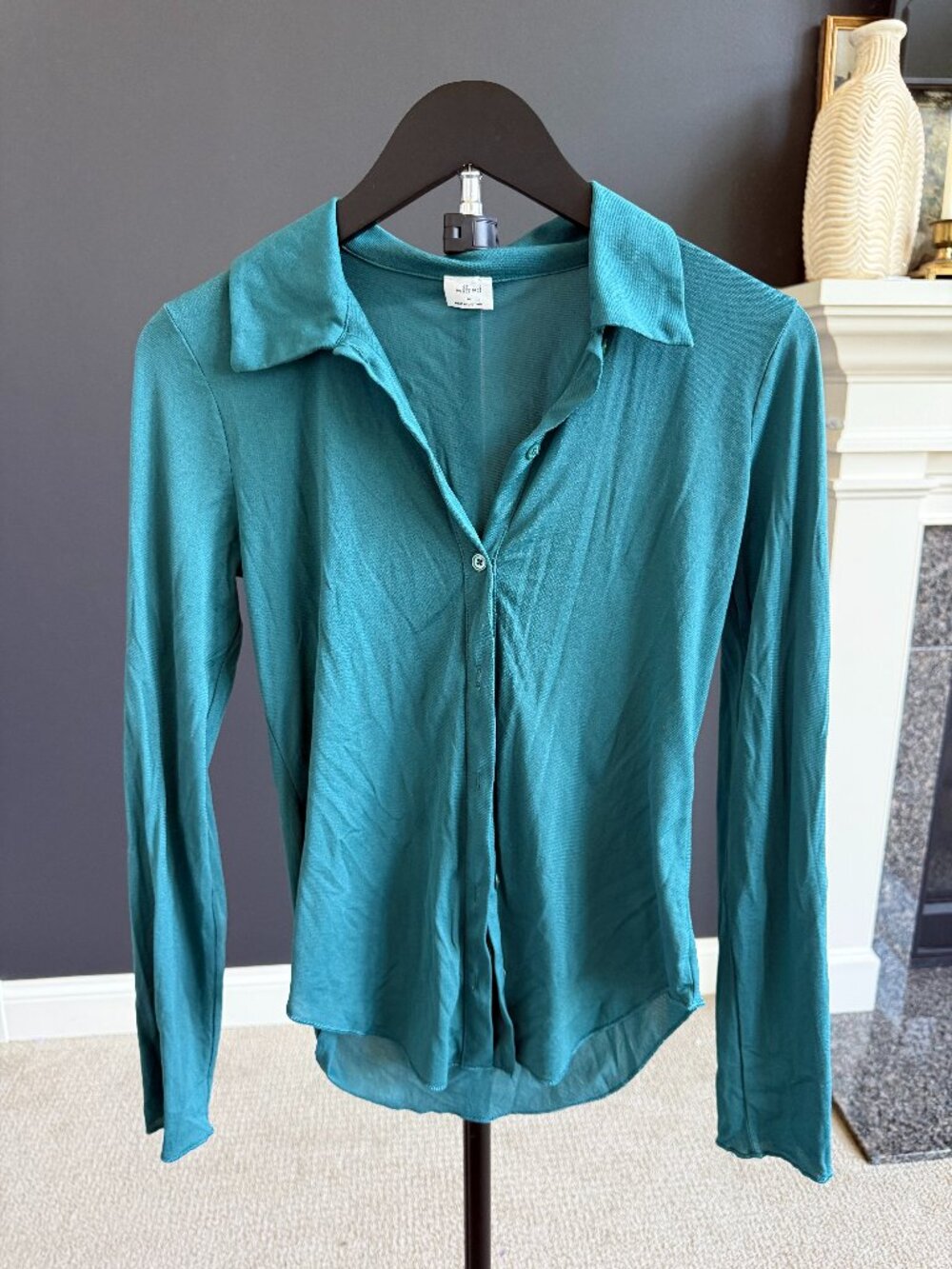 Wilfred Teal Silky Button-Front Blouse Size M